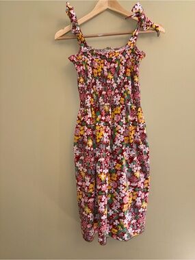 Toad & Co Floral Midi Summer Dress S Cotton Smocked Pockets beachy old school